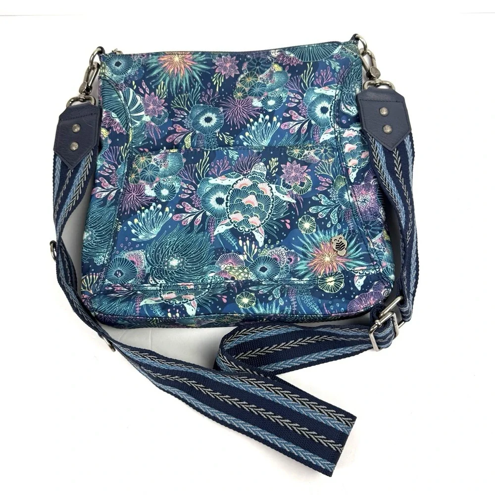 Sakroots Handbag Blue Floral Nylon Guitar Strap Colorful Boho Crossbody Bag Rare